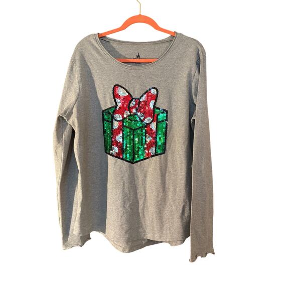 Disney Parks Minnie Mouse Sequin Shirt Silver Thread XXL Christmas Festive - Picture 1 of 9